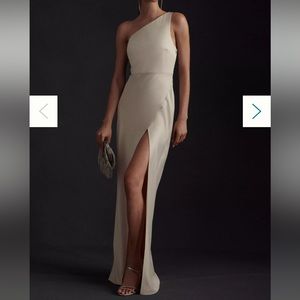 BHLDN Dylan Satin Charmeuse Dress - one shoulder, champagne color - size 8